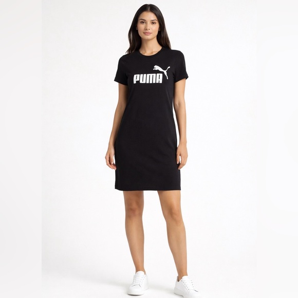 Puma Dresses & Skirts - PUMA Women’s size M Black Logo T-Shirt Dress Cotton Stretch Casual(E18)✨